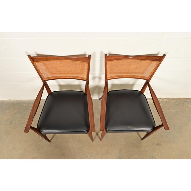 1950s Paul McCobb for Directional Mid-Century Modern Sculpted Walnut Cane Back Armchairs, Pair For Sale - Image 5 of 13