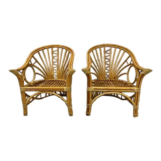 Vintage Bent Rattan Circle Sided Lounge Chairs, a Pair For Sale