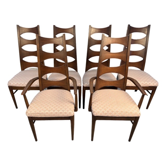 Set of Six Mid-Century Upholstered Walnut Dining Chairs by Thomasville For Sale
