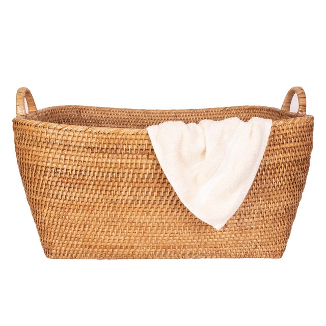 Wood Artifacts Saboga Home Everything Basket with Hoop Handles in Honey Brown - 31" For Sale - Image 7 of 9
