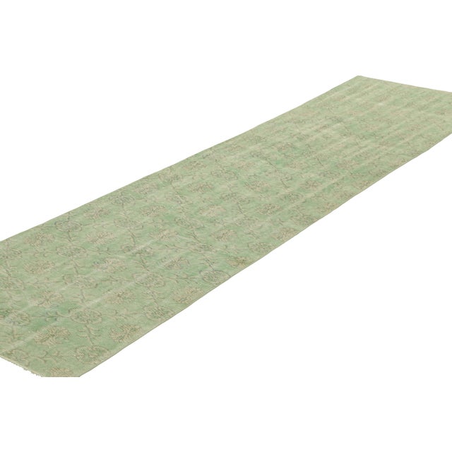 1960s Vintage Zeki Müren Runner Rug in Green With Floral Pattern, From Rug & Kilim For Sale - Image 5 of 7