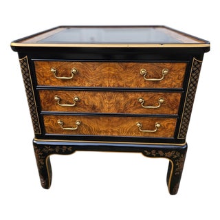 1980s Drexel Et Cetera Asian Inspired End Side Table Chest Chinoiserie Brass For Sale