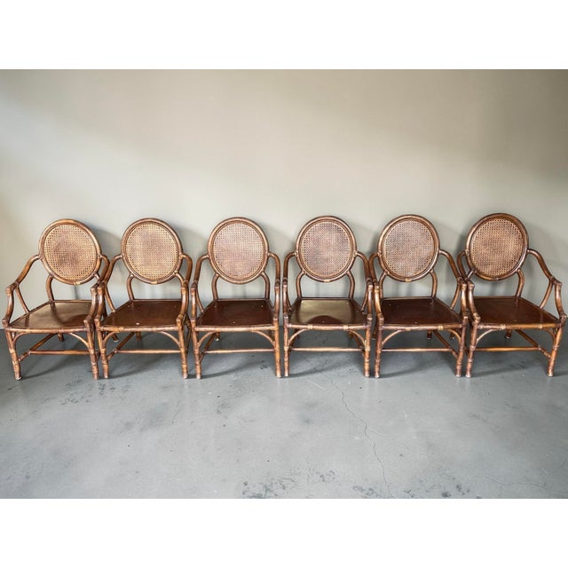 Newly Upholstered Vintage Rattan & Cane Oval-Back Dining Chairs | Set of 6 For Sale - Image 13 of 15