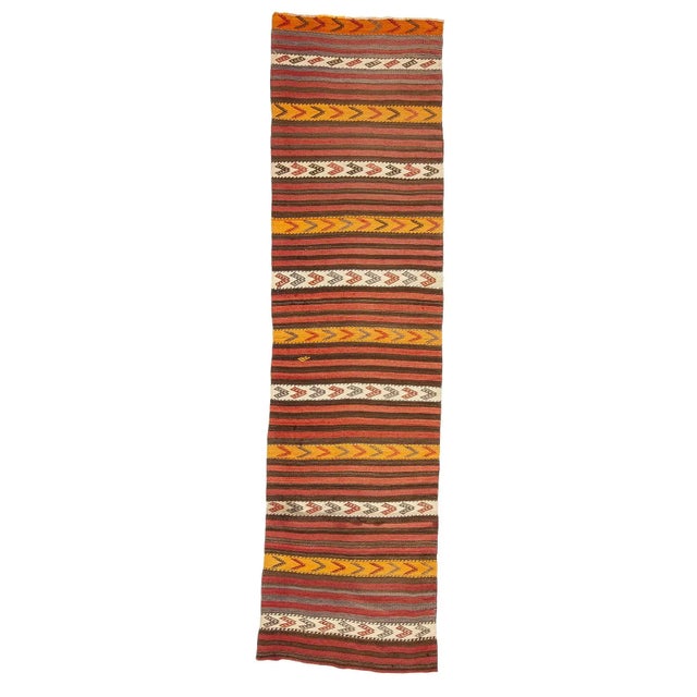 Textile Vintage Striped Red & Yellow Kilim Runner For Sale - Image 7 of 7