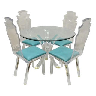 Vintage Mid Century Modern Sculptural Lucite Dining Table & 4 Chairs - 5 Pc Set For Sale