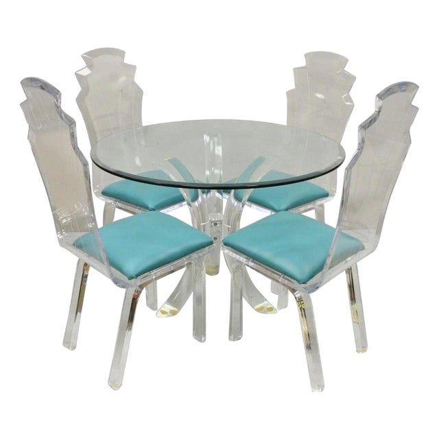 Vintage Mid Century Modern Sculptural Lucite Dining Table & 4 Chairs - 5 Pc Set For Sale