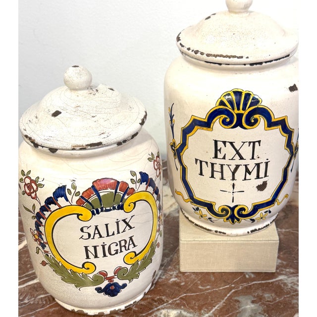Set of 8 Italian Hand-Painted Apothecary Jars with Lids, Montelupo, Tuscany For Sale - Image 16 of 16