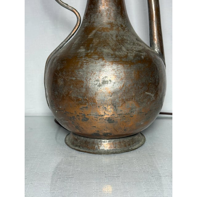 Antique Middle Eastern Copper Ewer Table Lamp - 19th Century Ottoman Craftsmanship For Sale - Image 9 of 12