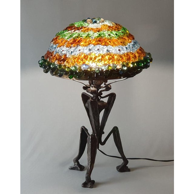Art Nouveau Bohemian Glass Flower Shade Desk Lamp For Sale - Image 9 of 13