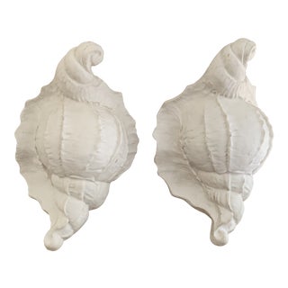 White Shell Form Plaster Style Wall Pockets - a Pair For Sale