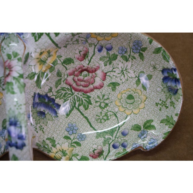 Antique Deans Burslem Dresden Green Chintz Divided Clover Dish 13" For Sale - Image 10 of 14