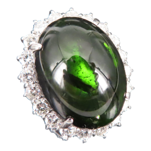 Late 20th Century Massive 26.18ct Green Tourmaline 1.83ct Diamond 18k White Gold Ring Size 4.75