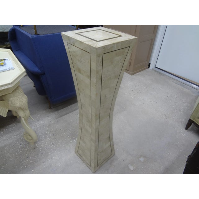 Post-Modern Karl Springer Style Tessellated Stone and Brass Pedestal For Sale - Image 10 of 11
