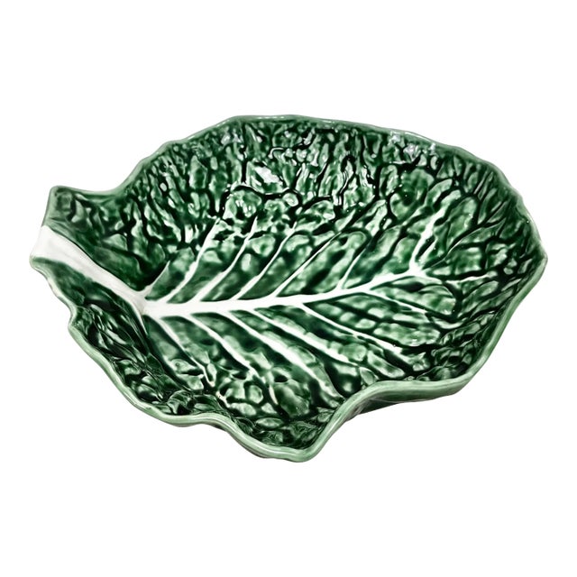 Vintage Secla Green Cabbage Ware Serving Bowl Made in Portugal For Sale