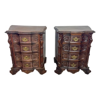 Pair of Carved Wood Bedside Cabinets, 1930s For Sale