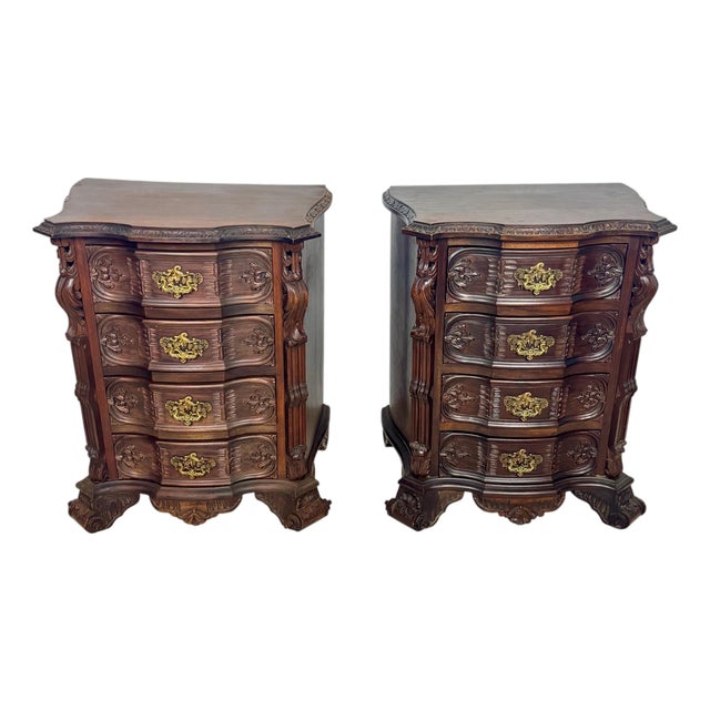 Pair of Carved Wood Bedside Cabinets, 1930s For Sale