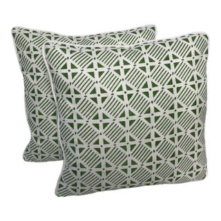 Thibaut Plaza in Green Pillows - Pair For Sale