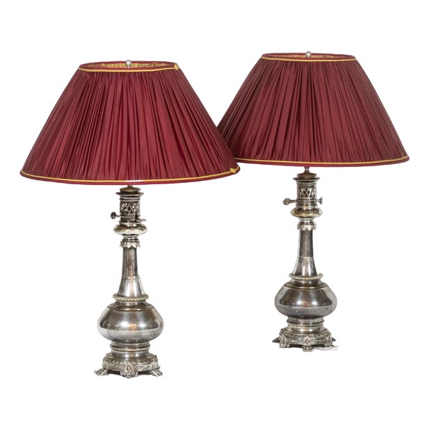 Table Lamps in Metal and Silvered Bronze, 1880s, Set of 2 For Sale