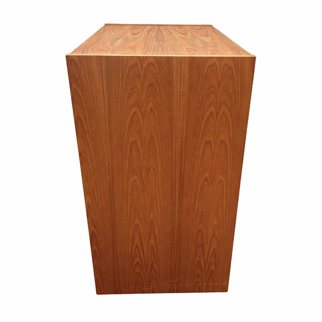 Mid 20th Century Vintage Danish Teak Vanity Table With Upholstered Bench and Lift Top Mirror For Sale - Image 5 of 11