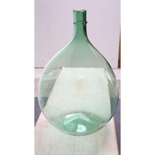 Vintage Italian Mouth Blown Glass Bulbous Demijohn in Seafoam Green For Sale - Image 4 of 18
