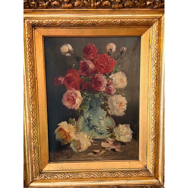 Jos Klaas / Henry Schouten, Floral Still Life with Roses in Vase, 1890s, Oil on Canvas, Framed For Sale - Image 6 of 12