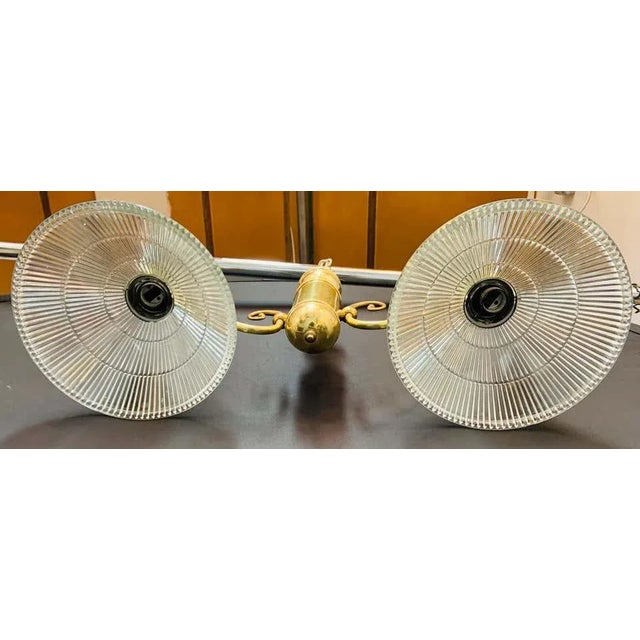 Georgian Brass Two Flared Glass Shades Pendant or Chandelier For Sale In New York - Image 6 of 13