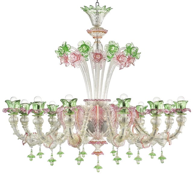 Mid-Century Modern Venetian Floral Cà Rezzonico Murano Glass Chandelier with Silver Leaf by Simoeng For Sale - Image 3 of 6