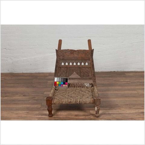 Rustic Indian Low Wooden Chair with Rope Seat and Weathered Appearance For Sale In New York - Image 6 of 12