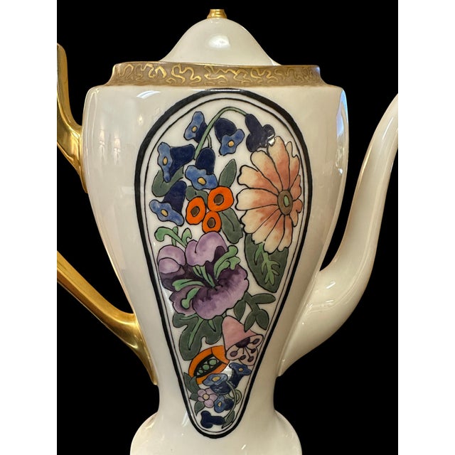 Art Nouveau Lenox Belleek, Coffee Pot, Creamer, & Sugar, Artist Signed, 1889-1906 For Sale - Image 3 of 10