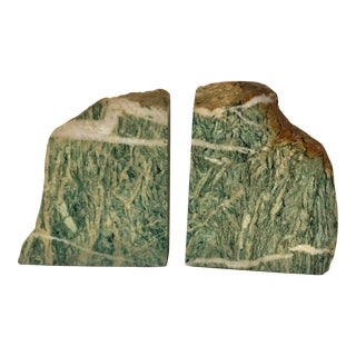 1960s Natural Green Granite Stone Bookends With Rough Edge - a Pair For Sale