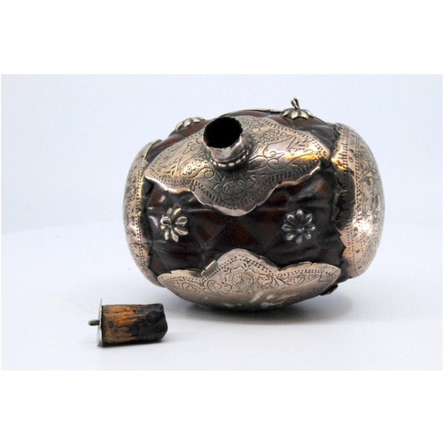 Silver-Plated Wine Barrel-Shaped Perfume Bottle with Engraved Plant Elements For Sale - Image 5 of 9