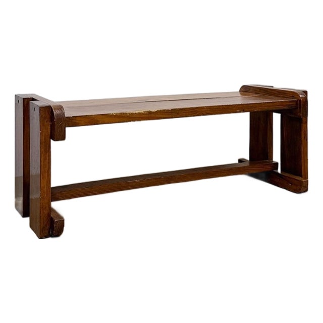 Handmade Rustic Coastal Pine Bench, Walnut Stained Wood, Farmhouse, Primitive For Sale