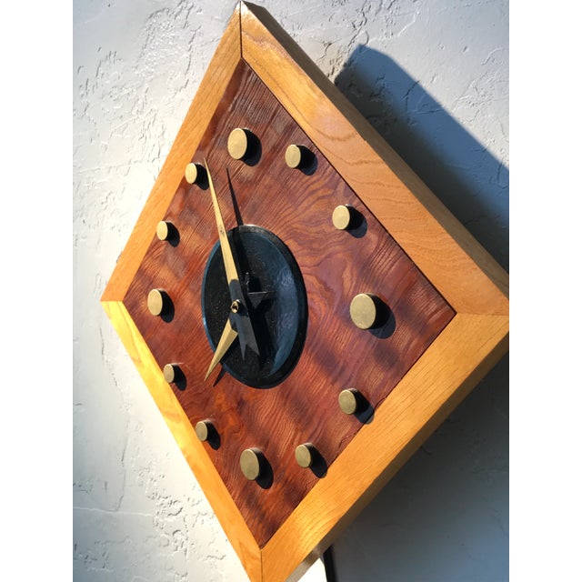 Mid-Century Modern 1970s Mid Century Handcrafted Diamond Wall Clock For Sale - Image 3 of 6