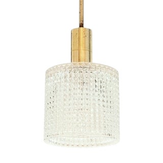Mid-Century Scandinavian Crystal Glass & Brass Pendant by Carl Fagerlund for Orrefors, Sweden, 1960s For Sale