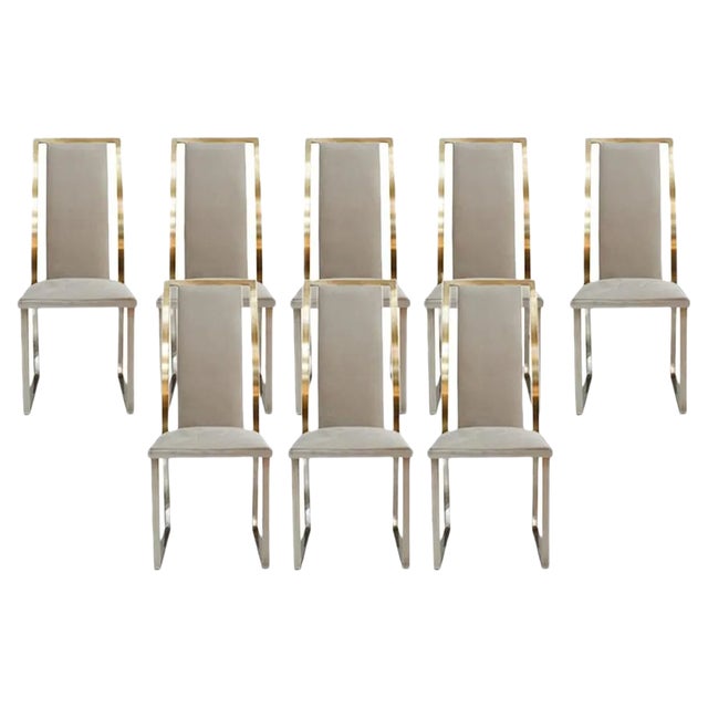 Mid-Century Steel and Brass French Chairs by Michel Mangematin, Set of 8 For Sale