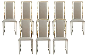 Mid-Century Steel and Brass French Chairs by Michel Mangematin, Set of 8