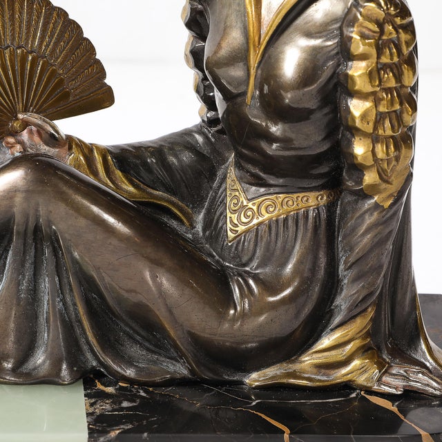 Art Deco Sculpture by Limousin of Woman Seated With Dog on Exotic Marble Base For Sale - Image 12 of 12