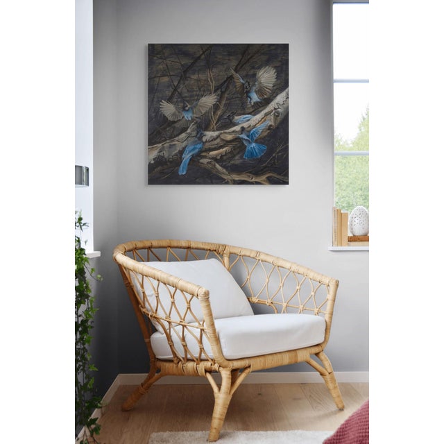 Early 21st Century Stellar Jays on Birch by Terra Novak | Oil on wood Blue jays perched on a birch branch. For Sale - Image 5 of 5