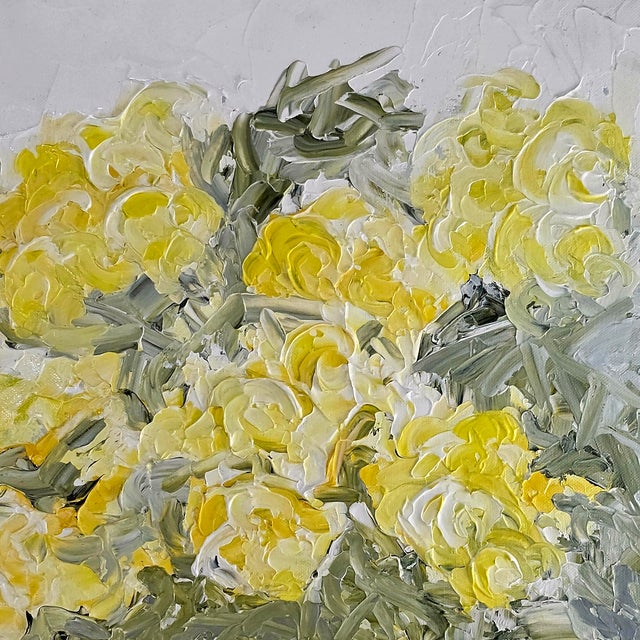 1970s 1971 Original Oil Painting Impasto Floral Yellow Roses Signed "Blackard"30" For Sale - Image 5 of 10