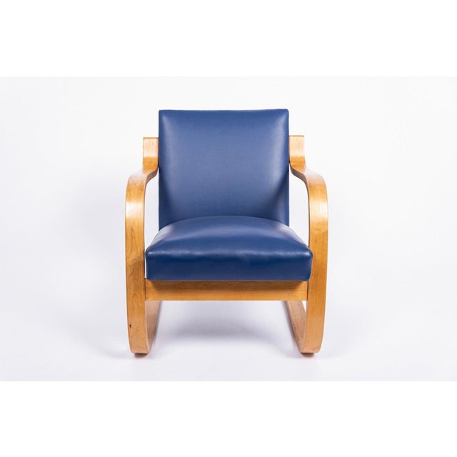Artek Early Production Bauhaus 402 Blue Arm Chair by Alvar Aalto, Made in Finland, 1930s For Sale - Image 4 of 14