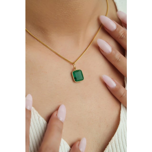 Not Yet Made - Made To Order Modernist 3.66ct Octagon Emerald Bezel Pendant in 14k Yellow Gold For Sale - Image 5 of 13