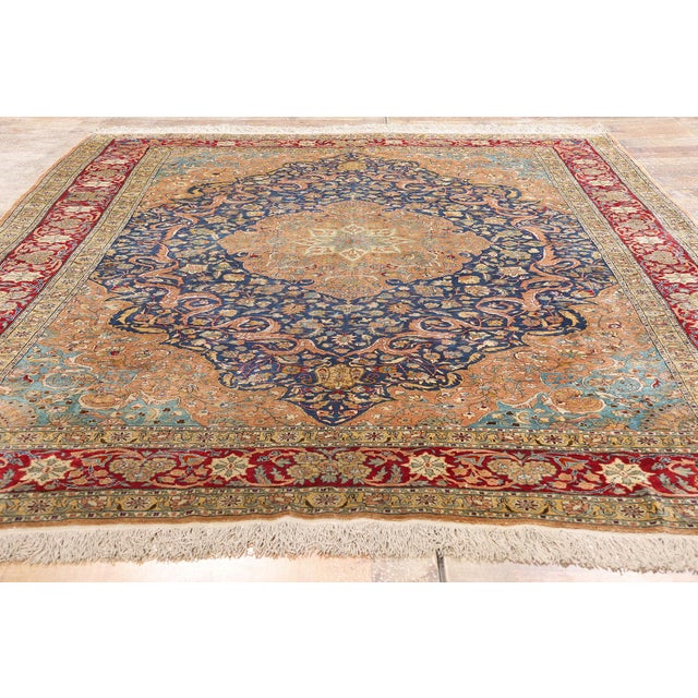 Blue Vintage Turkish Silk Hereke Rug, 07'00 X 09'08 For Sale - Image 8 of 10