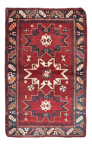 Red & Blue Vintage Caucasian Rug