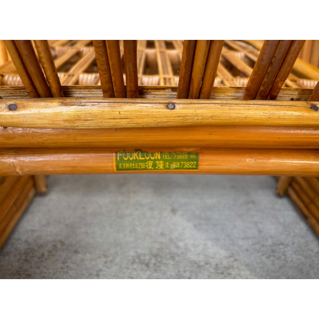 Paul Frankl Style Rattan Bamboo Pretzel One-Arm Club Lounge Chairs Loveseat Sofa For Sale - Image 9 of 13