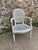 Louis XVI Style Caned Medallion Armchair in White and Blue, 1950s For Sale - Image 11 of 12
