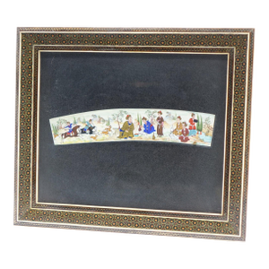 Persian Khatam Frame Inlaid With Artwork Paint on Faux Ivory Signed Original