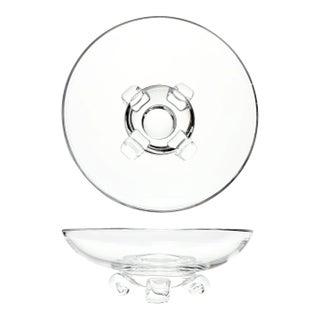 1940s Steuben & John Dreves Footed Scroll Shallow Dish Crystal Bowl For Sale