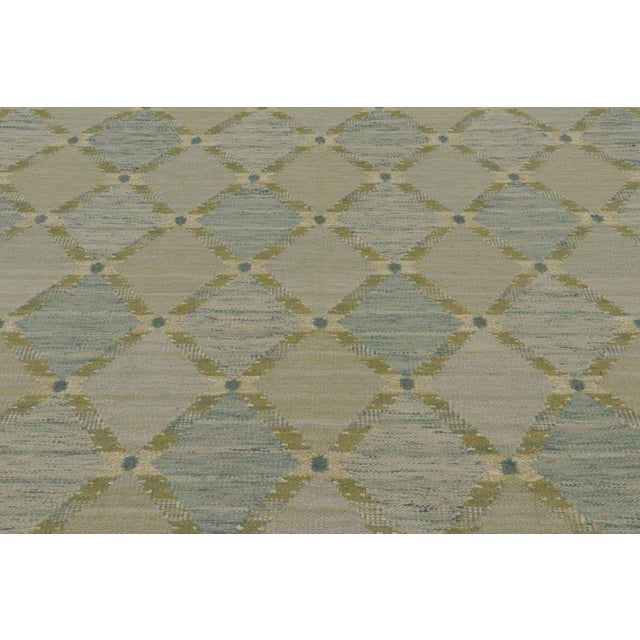 Rug & Kilim’s Scandinavian-Inspired Rug in Sage and Blue With Diamond Lattice For Sale In New York - Image 6 of 9