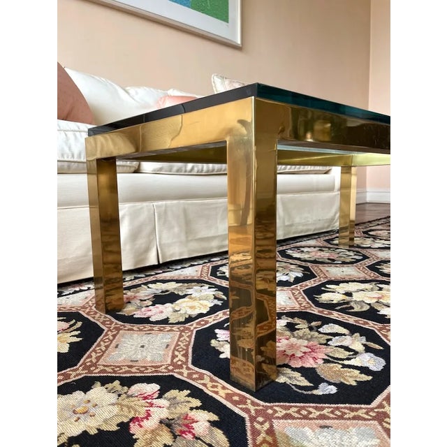 1970s Mid Century Karl Springer Style Brass and Glass Rectangular Coffee Table For Sale - Image 11 of 13