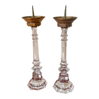 1890s Hepplewhite Crystal Candlestick Pair For Sale
